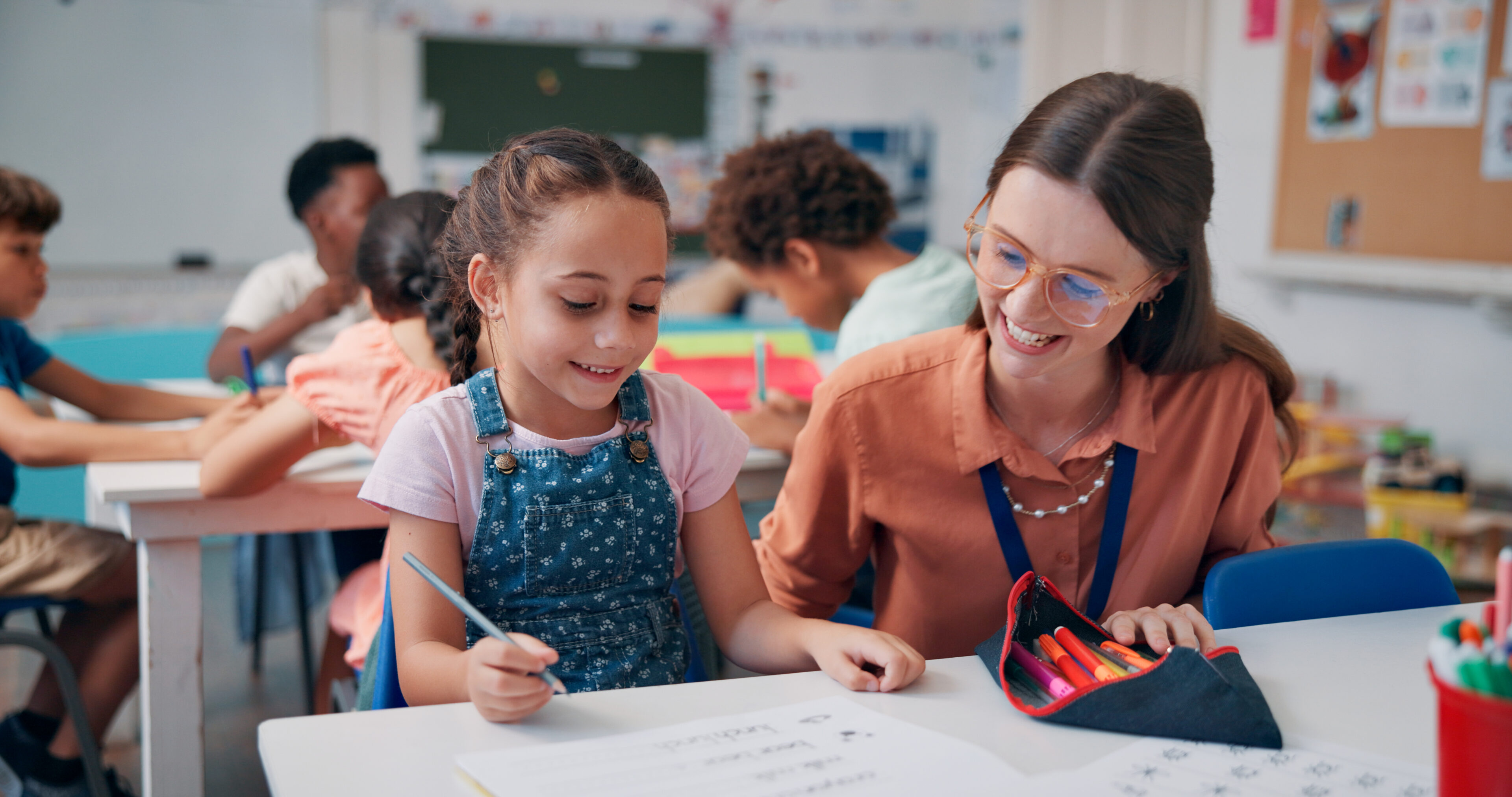 Classroom scene with teacher and students
