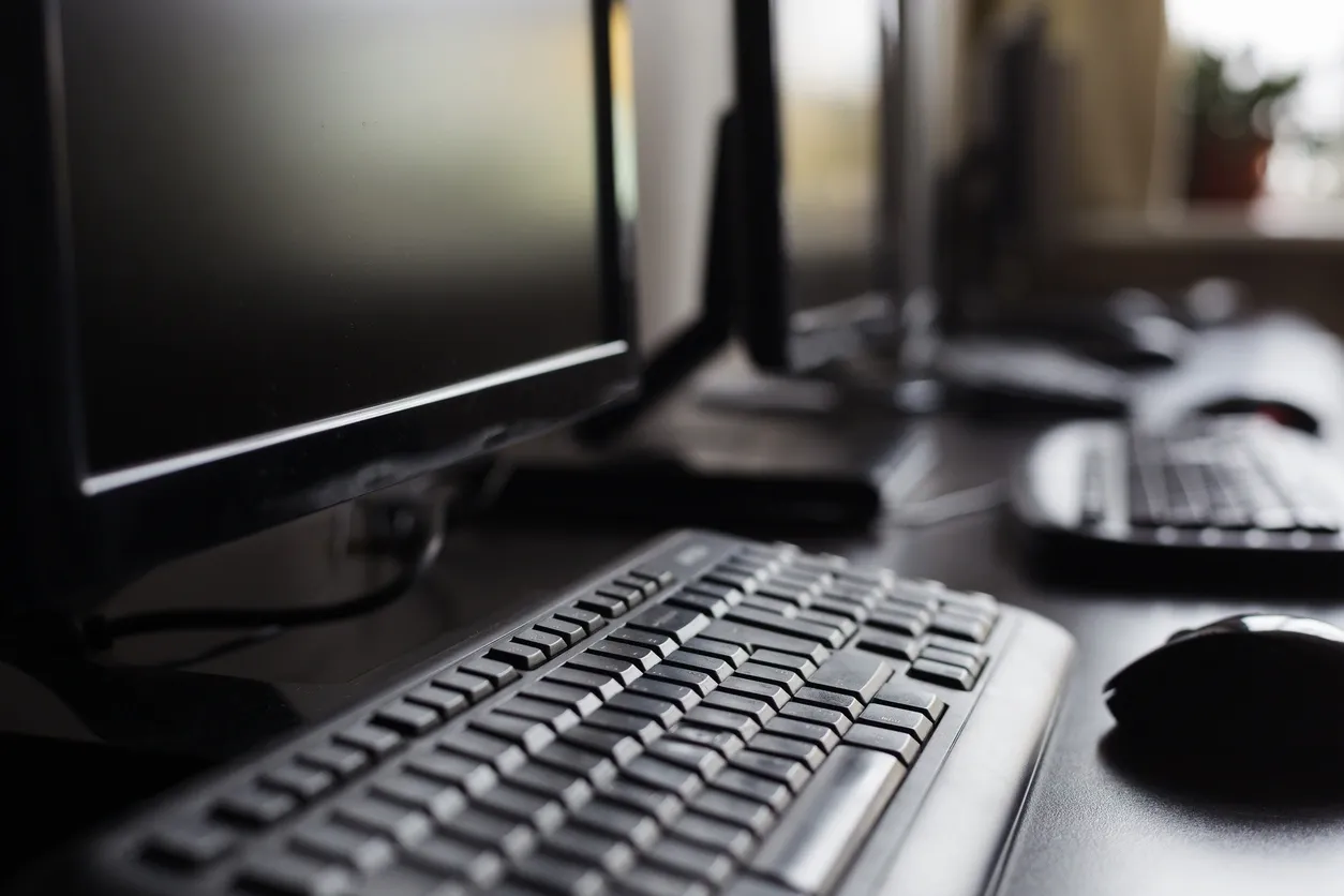 Close-up of computer keyboard and screen